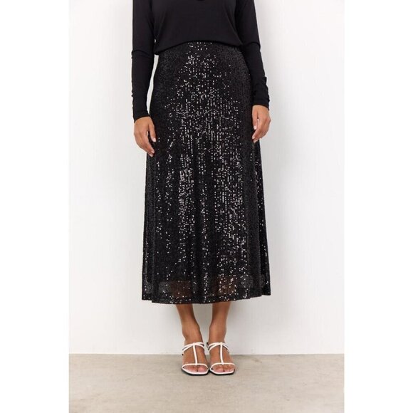 NWT SOYA CONCEPT Nanette 3 Chic Black Glam Sequin Skirt - Picture 2 of 5